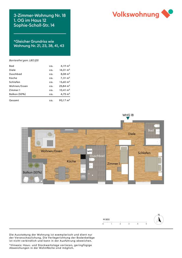 Grundriss Wohnung Nr. 18, 21,