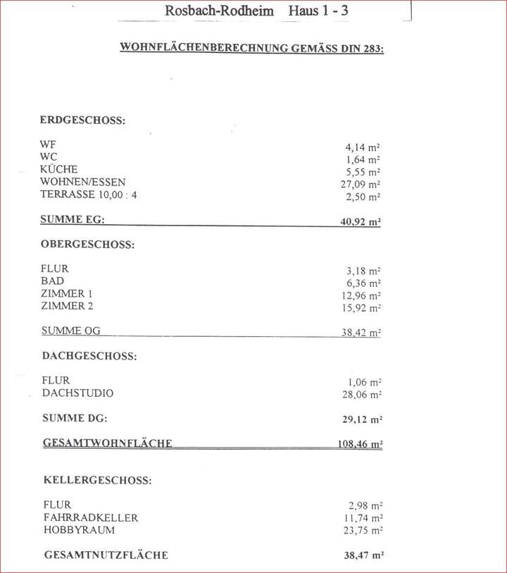 Wohn-Nutzflächenberechnung