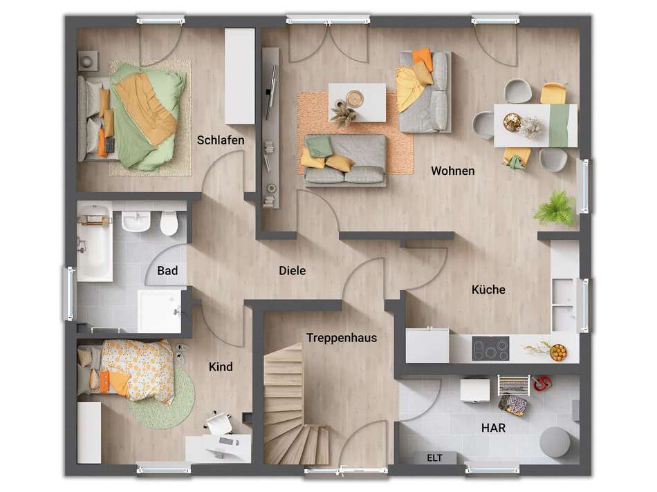 Beispiel EG bei Zweifamilienha