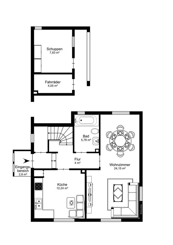 Grundriss EG möbliert