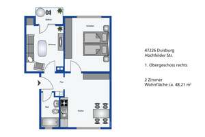 Schöne 2-Zi 48qm Wohnung mit Balkon in Duisburg-Rheinhausen – Die vollständige Adresse der Immobilie erhältst du vom Anbieter., 47226 Hochemmerich, Duisburg – Vorschaubild 6