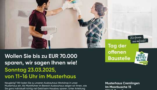 Bild von Beim Neubau bis zu 70000€ sparen? Mit Eigenleistung geht das! Sonderberatung Sonntag 23.3. von 11-16