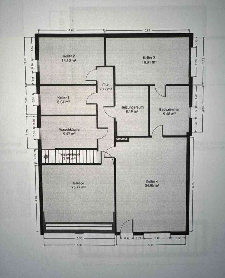 Grundriss Keller bemaßt