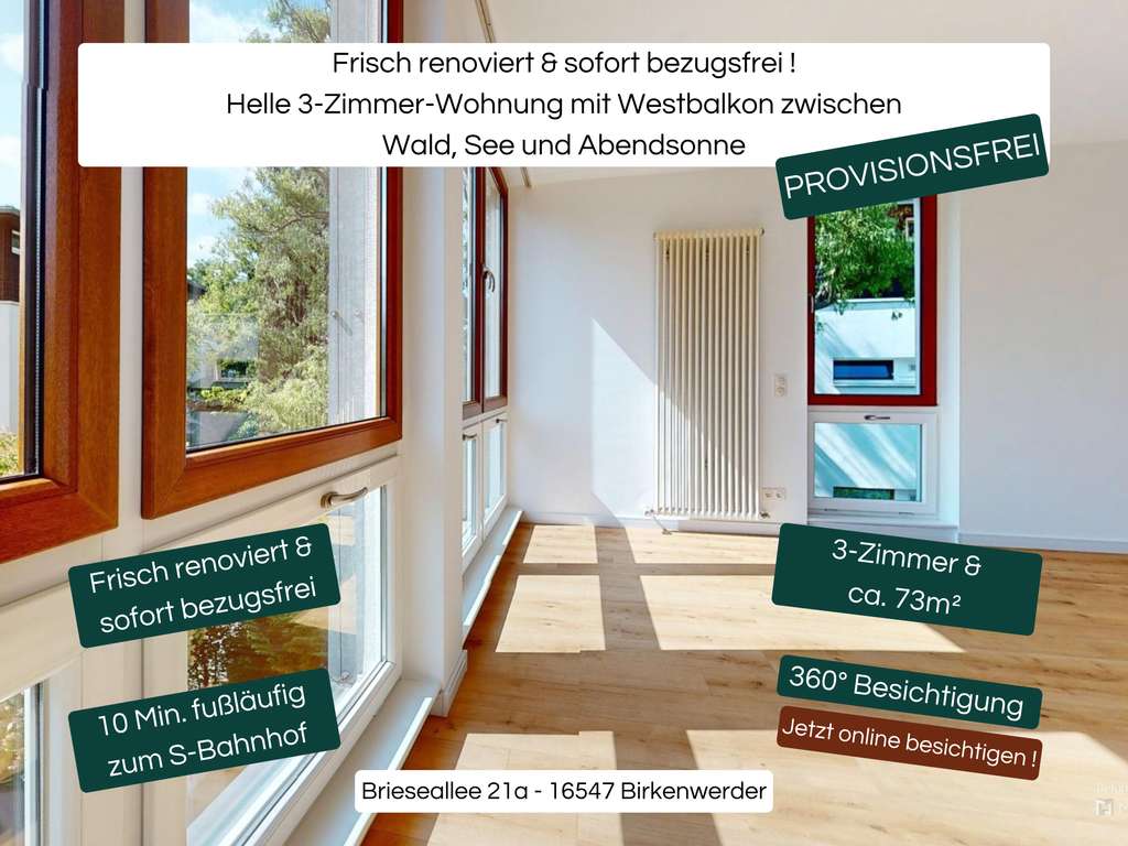 🏡 Frisch renoviert & sofort bezugsfrei - Helle 3-Zimmer-Wohnung mit Balkon zwischen Wald & See