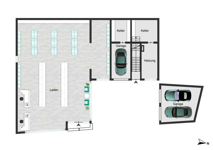 Grundriss-Laden u. Garagen