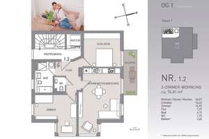 Lichtdurchflutete 3-Zimmer-Wohnung mit Fußbodenheizung und Balkon – 79108 Zähringen, Freiburg im Breisgau – Vorschaubild 5
