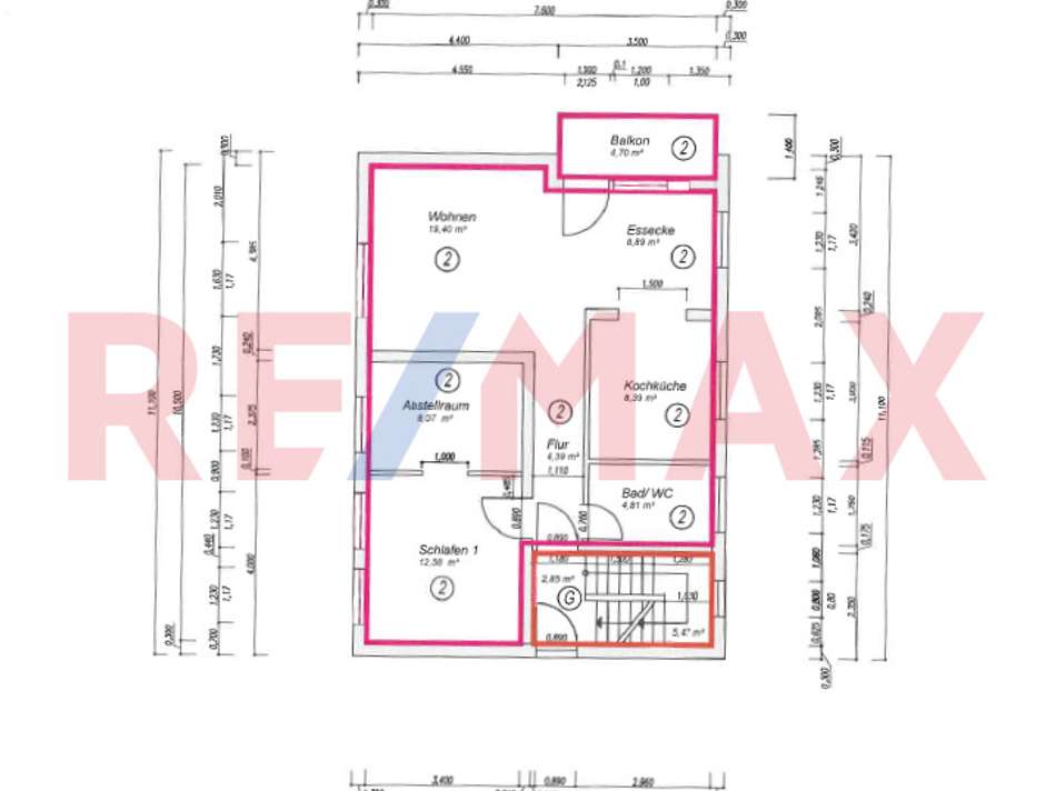 Bemaßter Grundriss OG