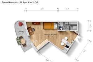 1-Zimmer-App. mit Einbauküche und Balkon - Innenstadt! – Dominikanerplatz 3b, 97070 Altstadt, Würzburg – Vorschaubild 2