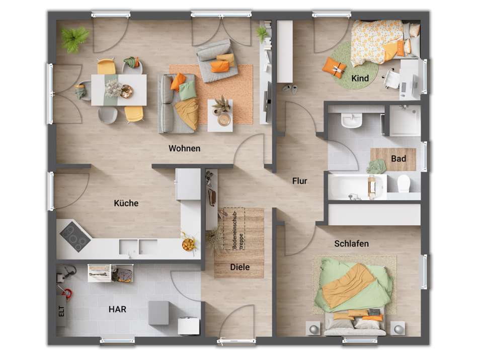 Grundrissbeispiel teiloffene K
