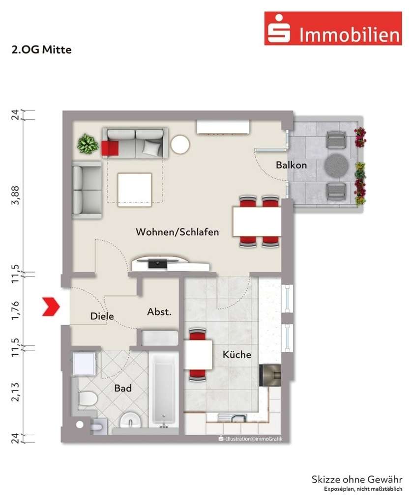Immobilie in Flörsheim - Gepflegte 1 Zi. Wohnung, gut vermietet für Kapitalanleger, gute Lage, Kleinere Wohneinheit - Bild 3