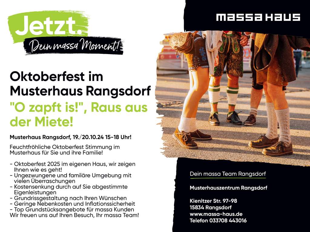 "O zapft is!", Raus aus der Miete! OKTOBERFEST im MASSA HAUS RANGSDORF! 19. & 20. 10.2024, 14-18 Uhr