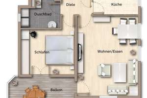 Herrliche 2-Zimmer-Wohnung im Erdgeschoss mit Sonnenbalkon und zwei Carports in Kürten-Biesfeld – Die vollständige Adresse der Immobilie erhältst du vom Anbieter., 51515 Kürten – Vorschaubild 2