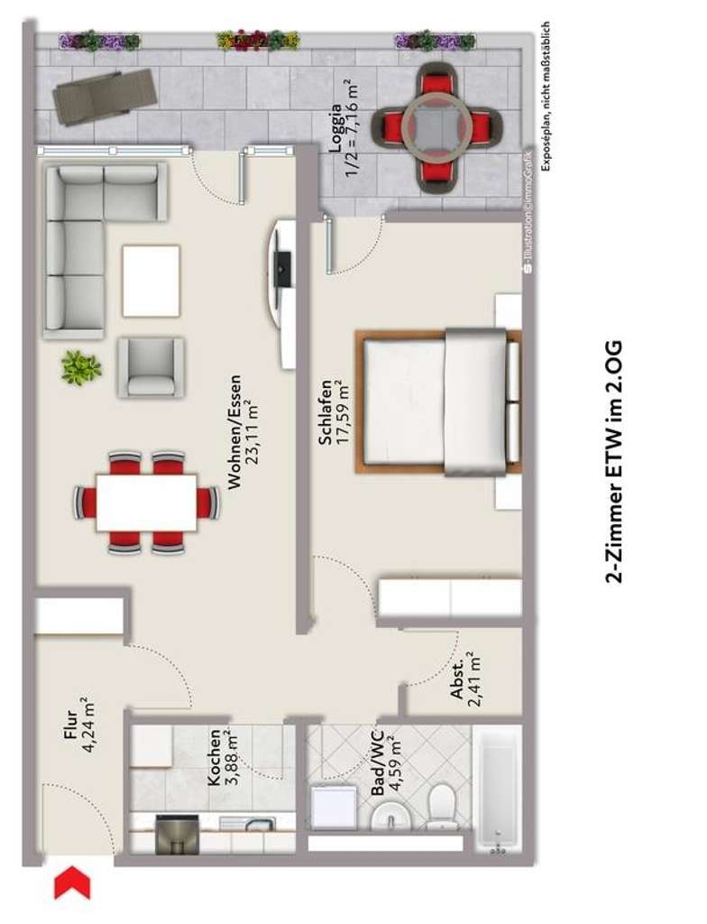 Immobilie in Konstanz - Renovierungs-/ Sanierungsbedürftige 2-Zi.-ETW im 2.OG mit Aufzug zzgl. TG-Stellplatz (Duplex)  - Bild 2