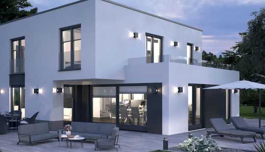 Bild von VON POLL - BAD HOMBURG: Projektierte, elegante Flachdach-Villa in malerischer Feldrandlage