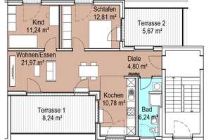 Attraktive 3 Zimmer Dachgeschosswohnung mit 2 große Terrassen.