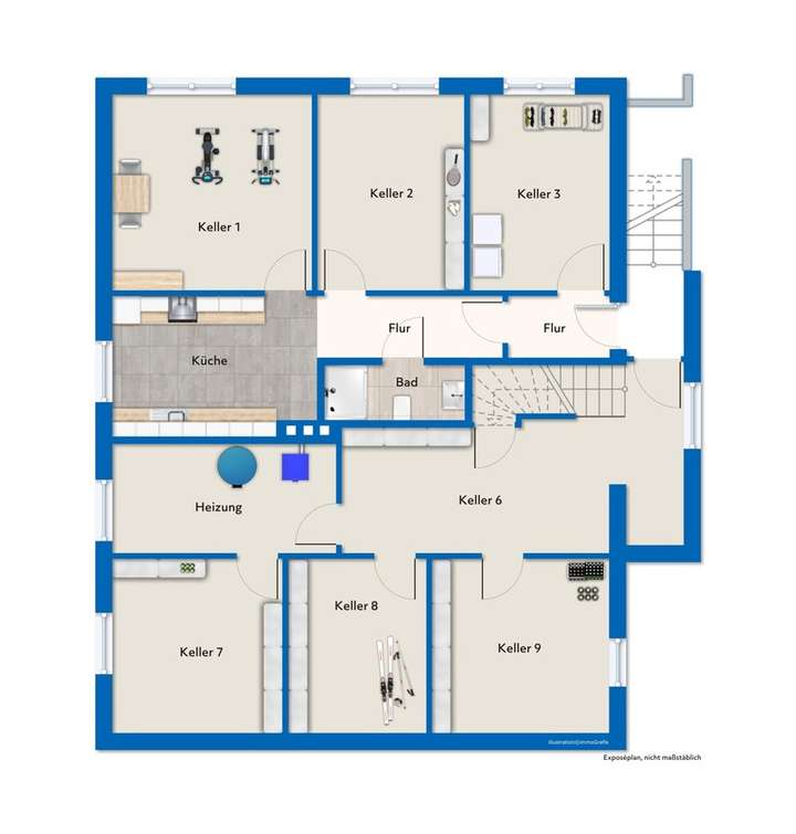 Kellergeschoss mit Mustermöbli