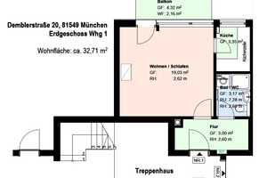 **möblierte 1 Zimmer Wohnung**Küche mit EBK**Balkon**Duschbad**Keller** – Demblerstr. 20, 81549 München – Vorschaubild 8