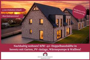 Nachhaltig wohnen!
KfW-40-Doppelhaushälfte in
Sereetz mit Garten, PV-Anlage,
Wärmepumpe & Wallbox – Die vollständige Adresse der Immobilie erhältst du vom Anbieter., 23611 Bad Schwartau – Vorschaubild 1