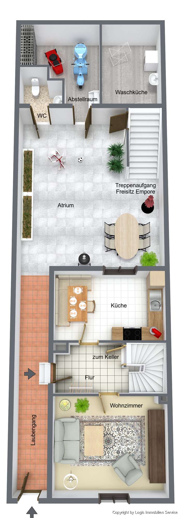 Grundriss-EG mit Atrium-3D