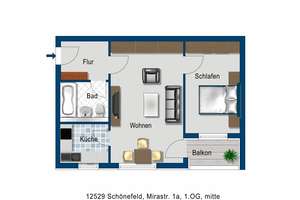 schöne 2-Zimmer-Wohnung mit Balkon und neuer Einbauküche – Mirastr. 1A, 12529 Schönefeld – Vorschaubild 2
