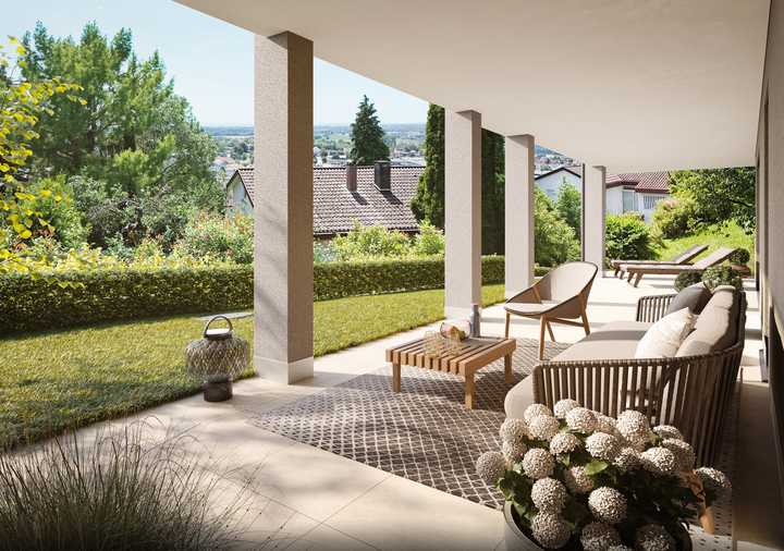 Stilvolles Wohnen mit fantastischem Ausblick - 3-Zimmer-Hanggeschosswohnung mit Terrasse und Garten