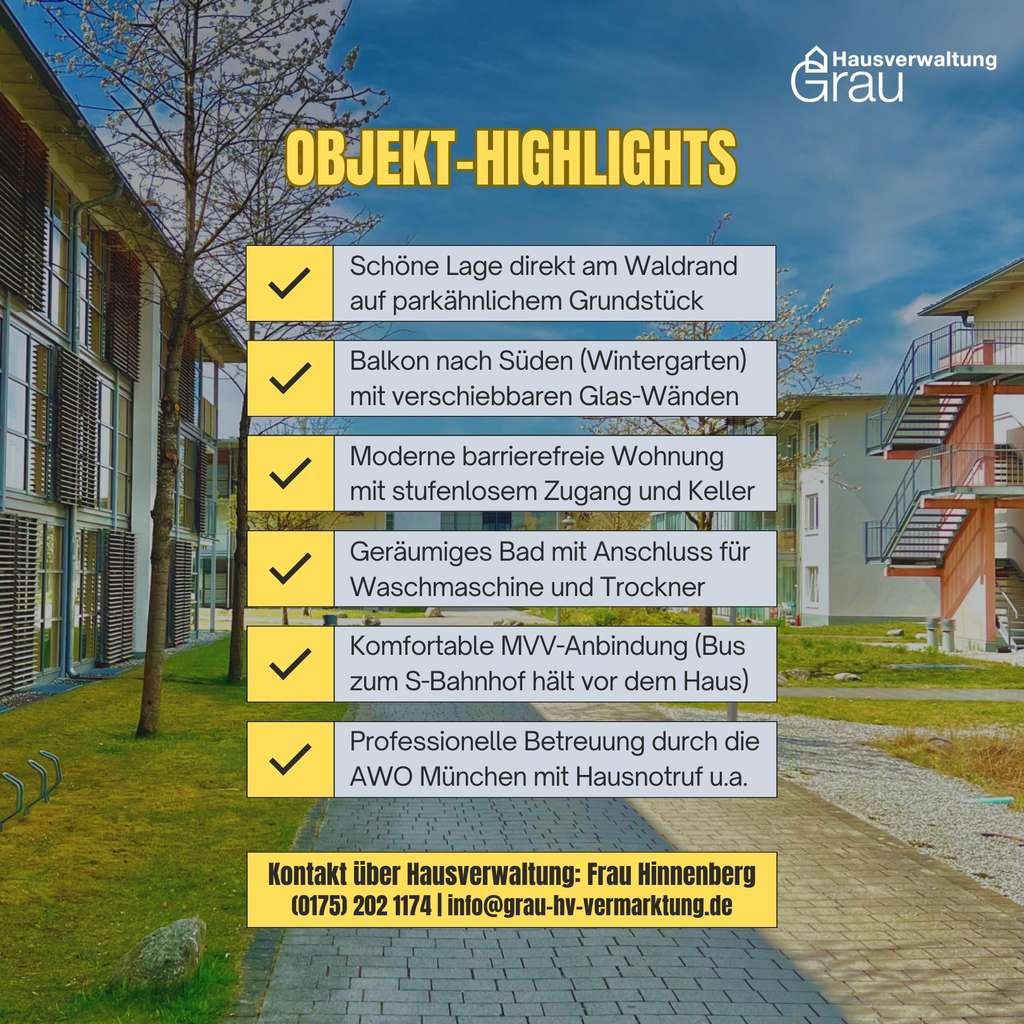 Immobilie in Putzbrunn - Bezugsfreie Senioren-Wohnung mit 61 qm (barrierefrei) – Betreutes Wohnen in schöner Park-Residenz - Bild 3