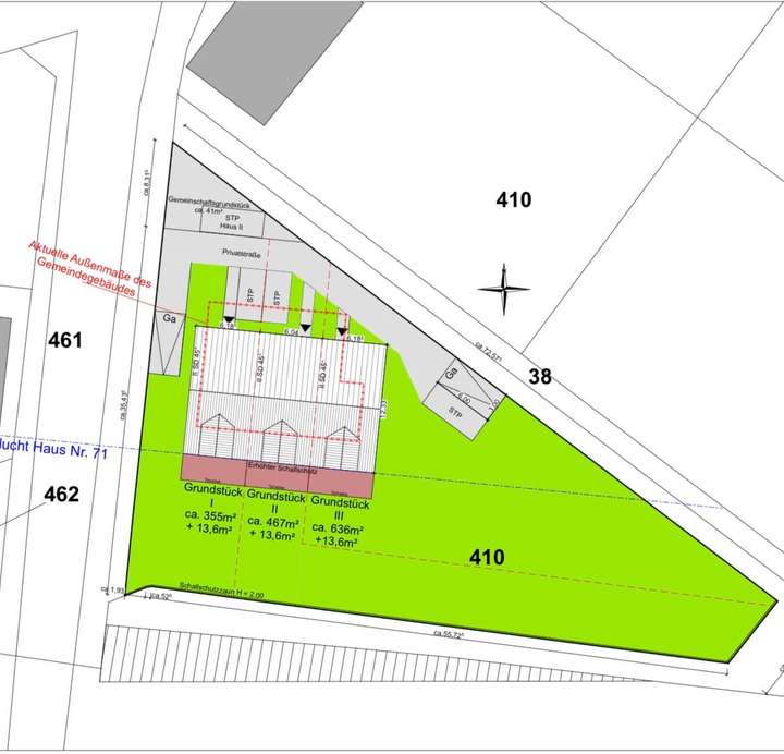Plan für 3 Reihenhäuser