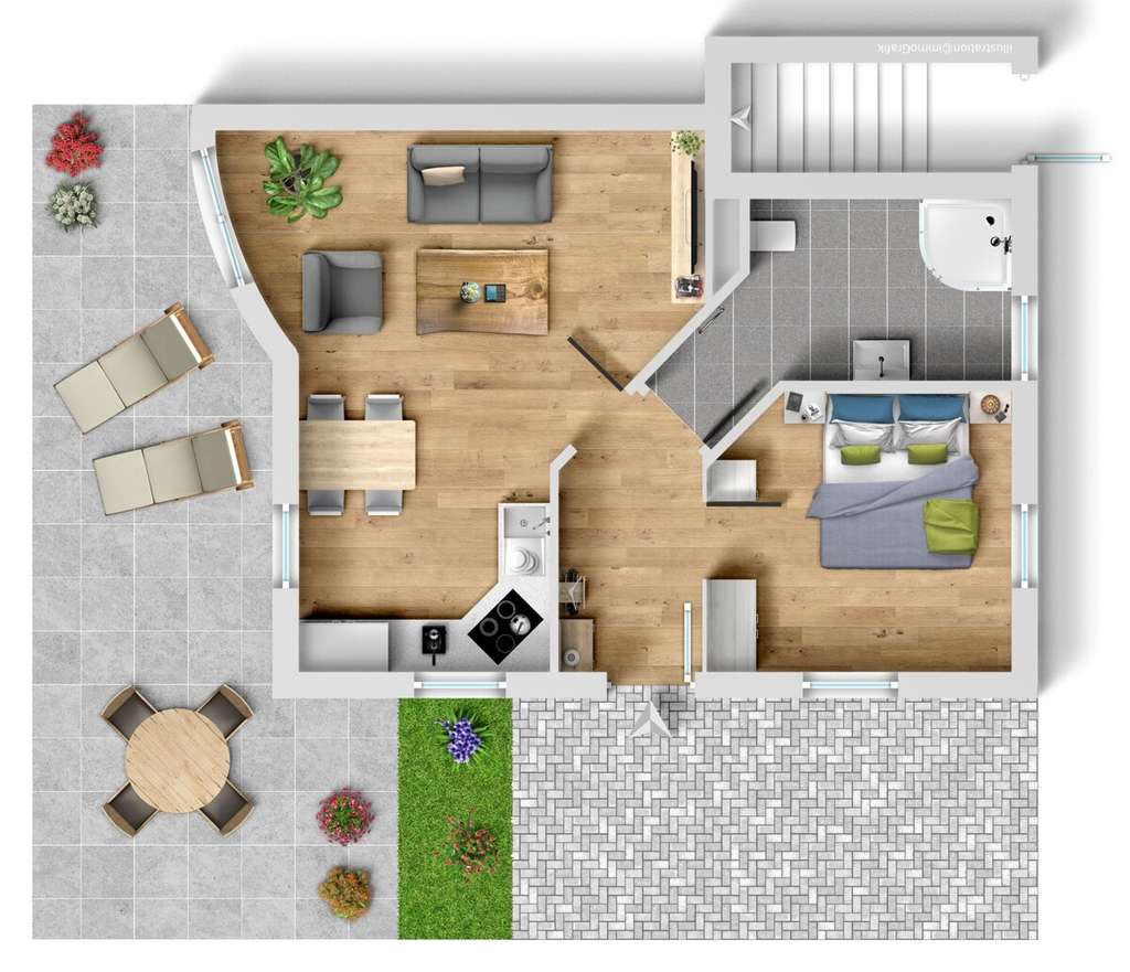 Immobilie in Mönchgut - 2 Zimmer Ferienwohnung in Strandnähe, mit Terrasse, Boddenblick und Stellplatz, Ostseebad Mönchgut! - Bild 1