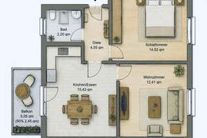 2 ZKB mit Balkon in Augsburg-Haunstetten – Die vollständige Adresse der Immobilie erhältst du vom Anbieter., 86179 Haunstetten-West, Augsburg – Vorschaubild 7