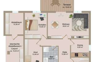 Wohlfühlen auf einer Ebene 
Massivbungalow mit Carport,
Fußbodenheizung + Kamin
in Wolfen OT Reud – Torfweg 15, 6766 Bitterfeld-Wolfen – Vorschaubild 7