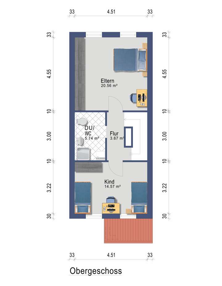 Grundriss 1.OG -  Möbiliert -