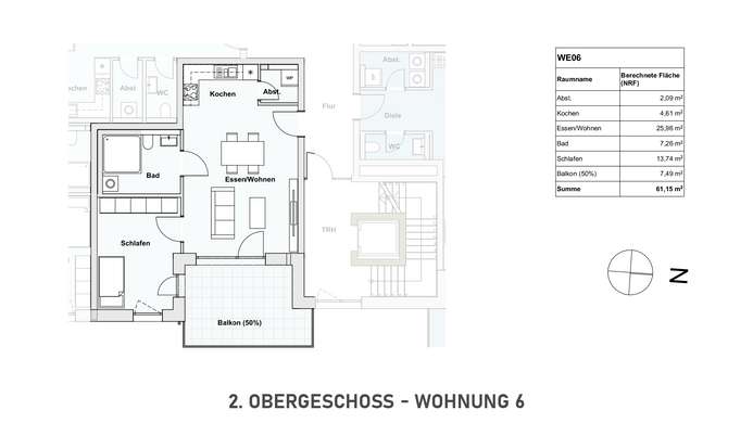 WHG. 06: Provisionsfrei KfW 40 Neubau Elz – 2 Zimmer ca. 61 m² Balkon