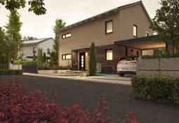 Straßenansicht mit Carport