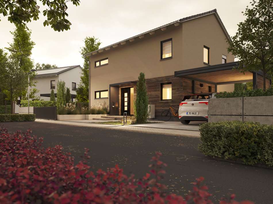 Straßenansicht mit Carport