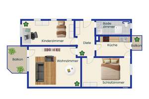 Attraktive und gut geschnittene 3-Zimmer-Wohnung mit 2 Balkonen in München-Sendling-Westpark – Die vollständige Adresse der Immobilie erhältst du vom Anbieter., 80686 Land in Sonne, München – Vorschaubild 13