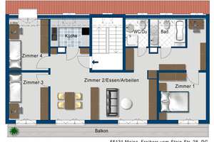 Großzügige 4-Zimmer-Wohnung mit langem Balkon – ideal für Paare & Familien im 4. Obergeschoss – Freiherr-vom-Stein-Str. 28, 55131 Oberstadt, Mainz – Vorschaubild 2