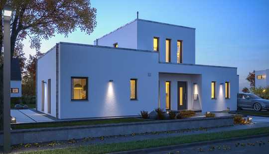 Bild von Eindrucksvolle Flachdachvilla im Bauhausstil mit Dachterrasse