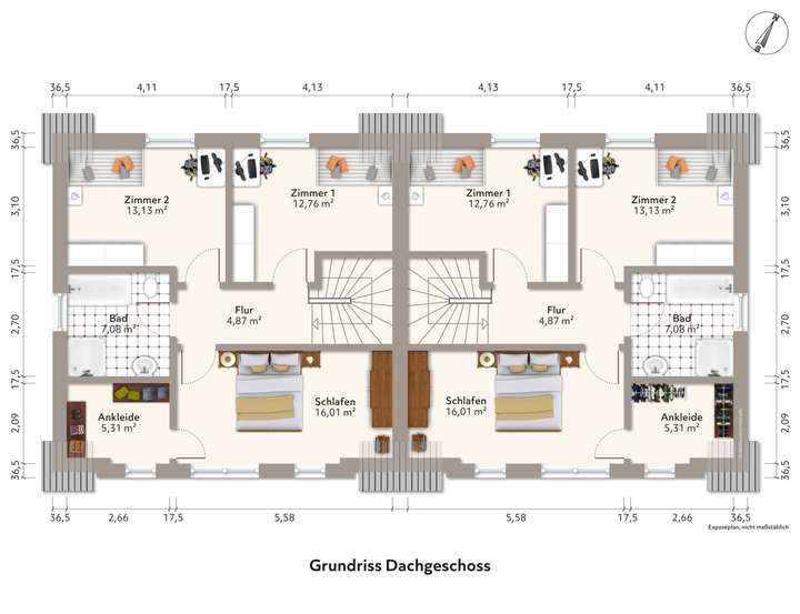 Grundriss Doppelhaus DG