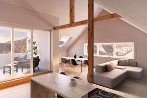 Wohnen mit 131,8m² auf einer Ebene mit Blick von der Dachterrasse über die Dächer von Biberach