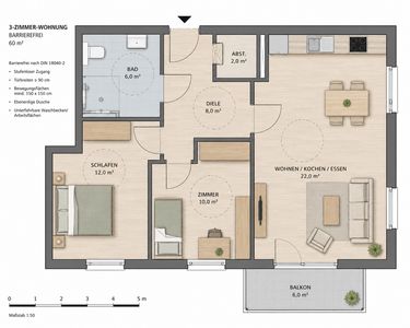 60 m² Wohnung Neubau - QNG - bei Vermietung  10 % Abschreibung möglich