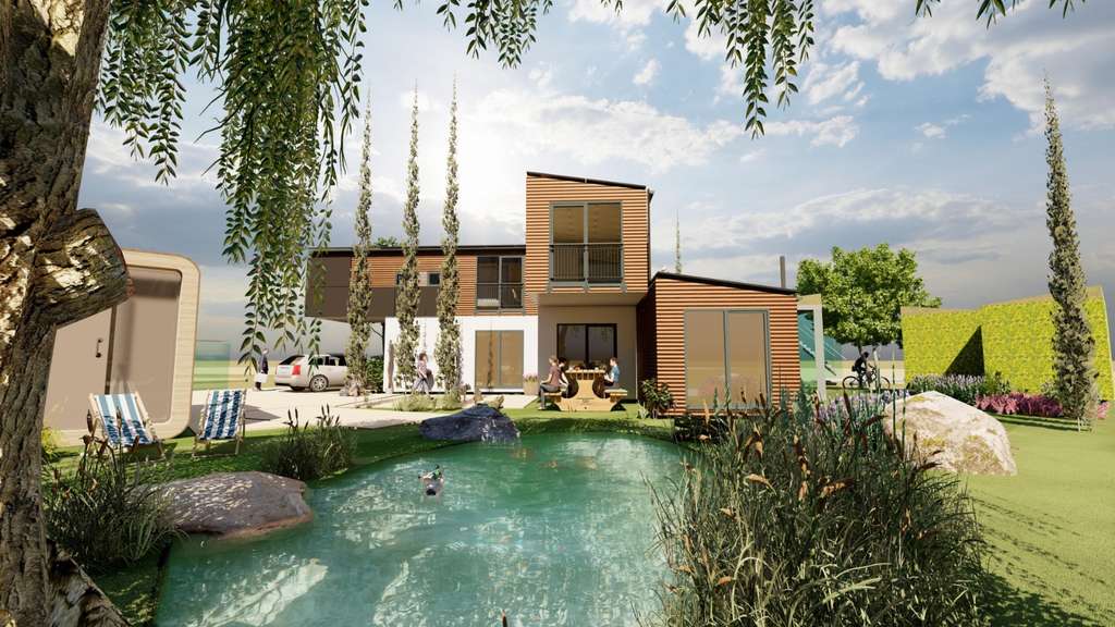 Immobilie in Geltendorf - Modernes Modulhaus in der tetrisOASIS® mit Homeoffice - Wohnen im Grünen mit Schwimmteich & Sauna - Bild 0