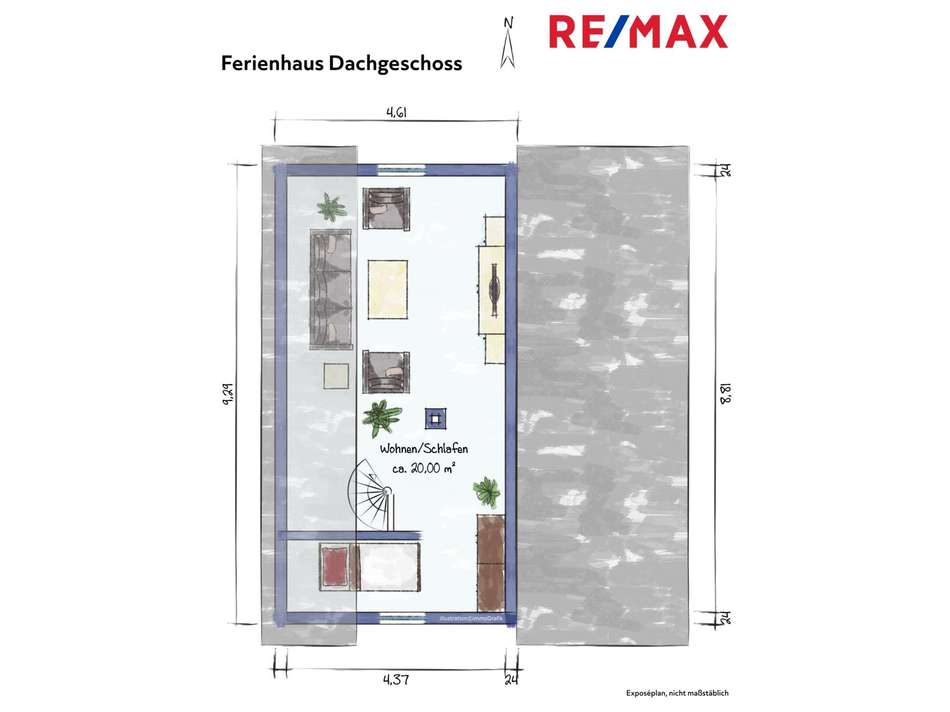 Grundriss Ferienhaus, Dachgesc