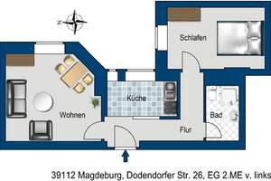 günstige 2-Zimmer Wohnung mit Einbauküche – Dodendorfer Str. 26, 39112 Leipziger Straße, Magdeburg – Vorschaubild 2