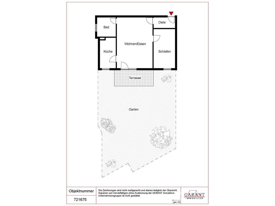 Blick vom Garten zur Terrasse