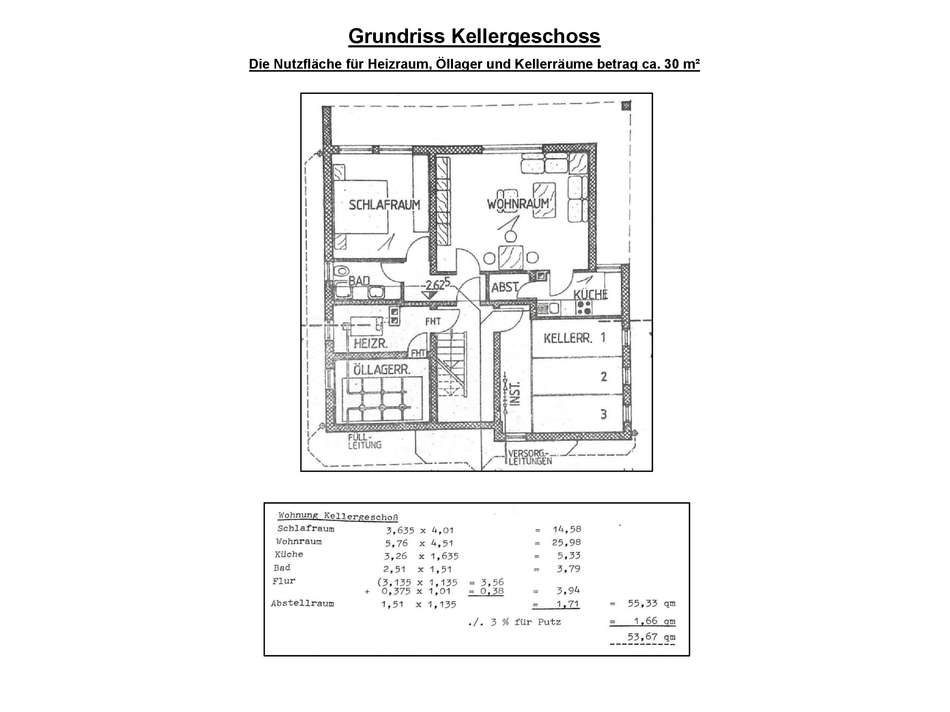 Kellergeschoss Grundriss mit B