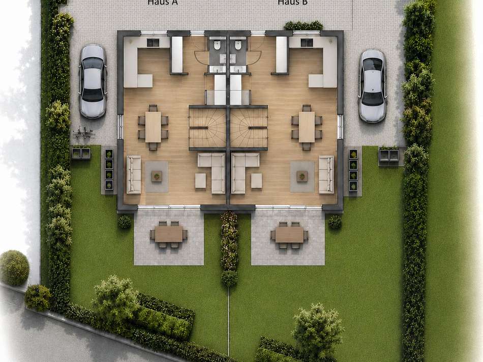 Neubau, 2 DHH, Außenanlagenpla