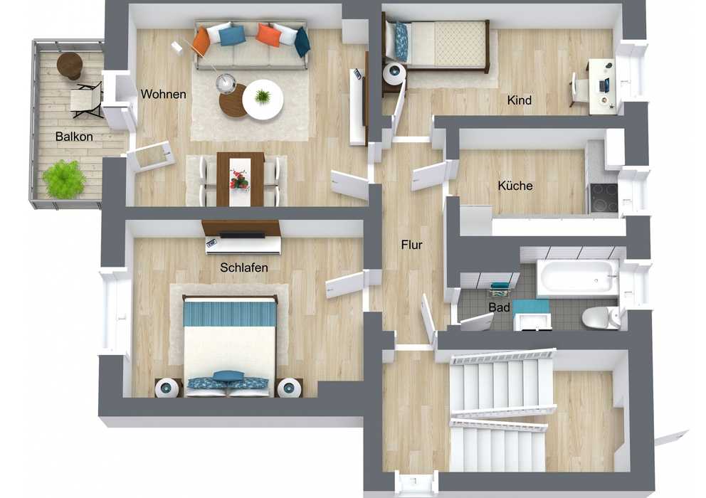 Moderne 3-Zimmer-Wohnung mit Balkon