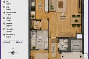 Zentral wohnen, ruhig entspannen – gepflegte 2-Zi. -Wohnung mit Aufzug, S-W Balkon u. Tiefgaragenpl. – Die vollständige Adresse der Immobilie erhältst du vom Anbieter., 49080 Wüste, Osnabrück – Vorschaubild 17