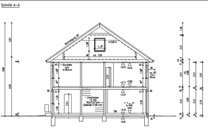 Schnitt ausgebautes Dach