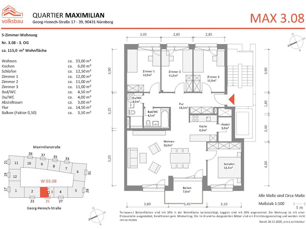 Neubau! Schöne 5 Zimmer Wohnung im 3. OG mit Balkon